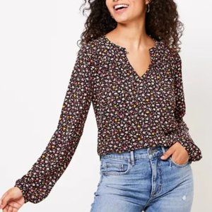 LOFT long--sleeve floral mixed media top.